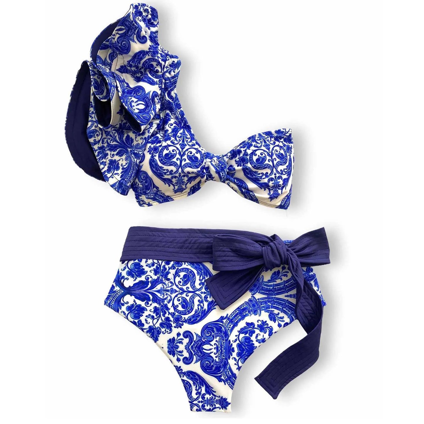 V-Neck High Waist Bikini Sets Shoulder Ruffled Printed Swimsuit Two Piece Swimwear Bathing Suits The Clothing Company Sydney