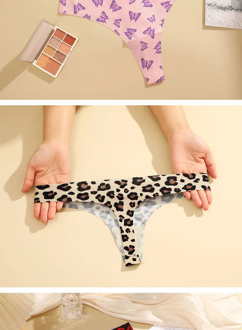 7 Pack Ice Silk G-String Thong Women's Seamless Panties Low Waist Print Underwear Lingerie - The Clothing Company Sydney