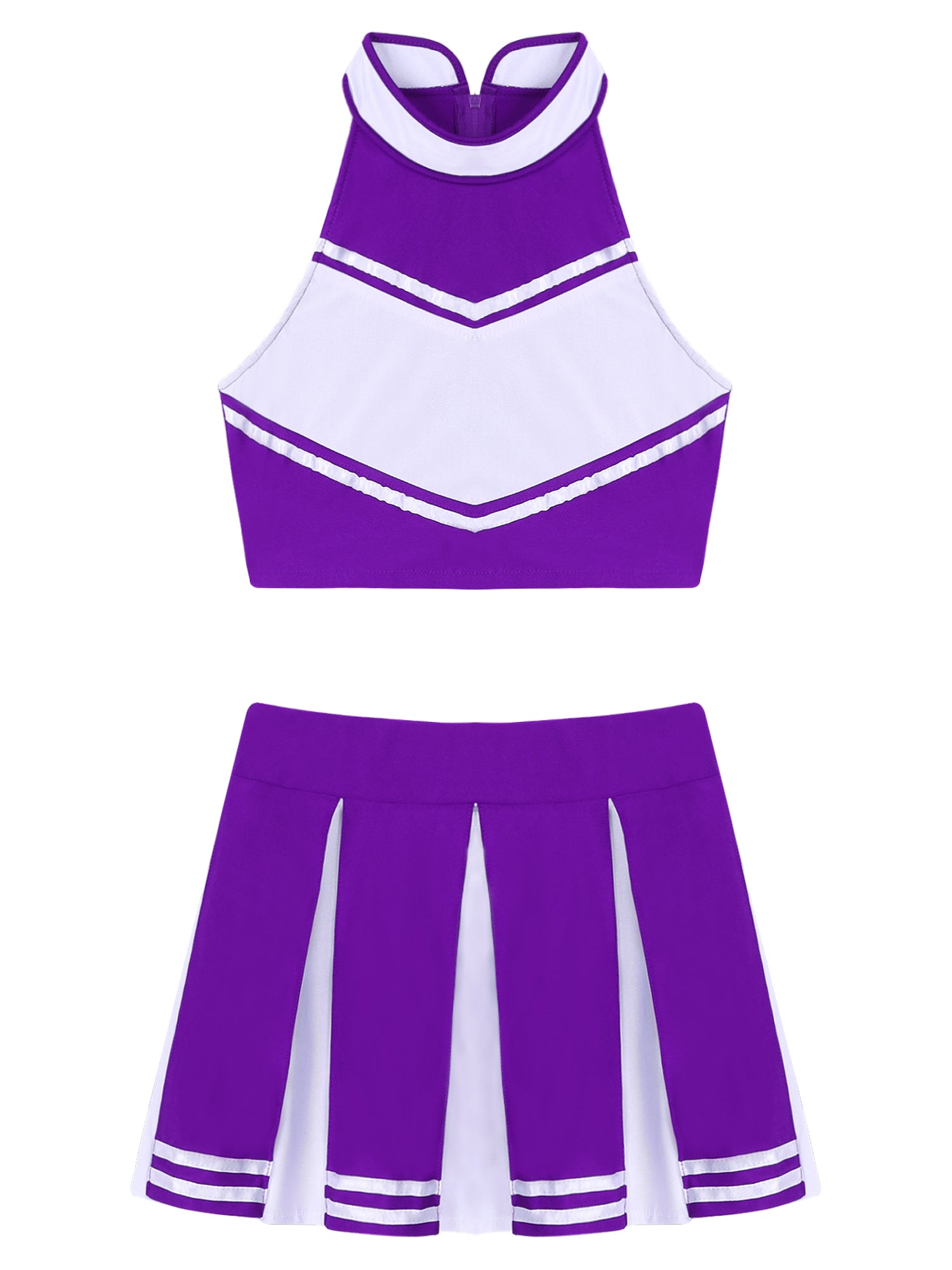 Women's Cheerleading Costume Uniform Carnival Cosplay Outfit Stand Collar Sleeveless Crop Top with Mini Pleated Skirt - The Clothing Company Sydney