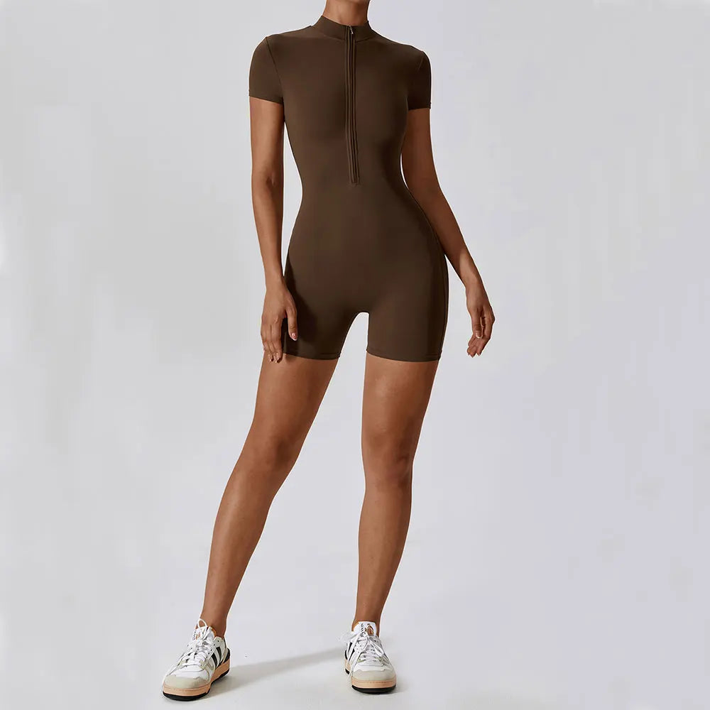 One Piece Jumpsuit Summer Short Sleeve Zipper Sports Wear Gym Fitness Bodysuits Women Dance Running Workout Clothes Yoga Suit The Clothing Company Sydney