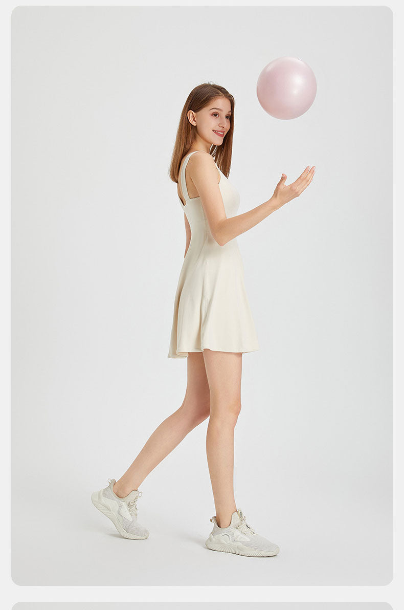 Women's Summer Tennis Netball Golf Dress Fashion Square Neck Pocket Sports Running Dress Breathable Workout Frock With Chest Pads The Clothing Company Sydney