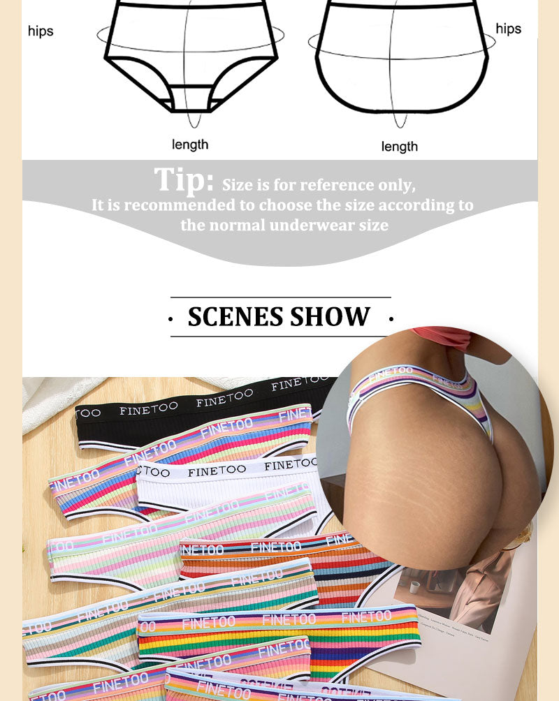 4 Piece Set Women's Cotton Colourful Stripe Panties Underwear G-Strings Rainbow Thongs Female Soft Breathable Intimates Lingerie The Clothing Company Sydney