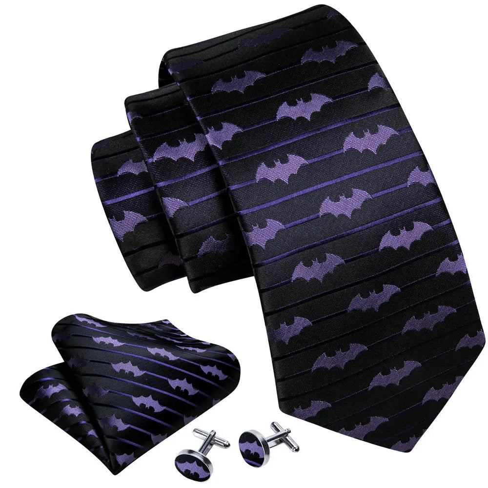 Silk Tie For Men Novelty Animal Black Stripe Necktie Pocket Square Cufflinks Set Wedding Party Outfit Set - The Clothing Company Sydney