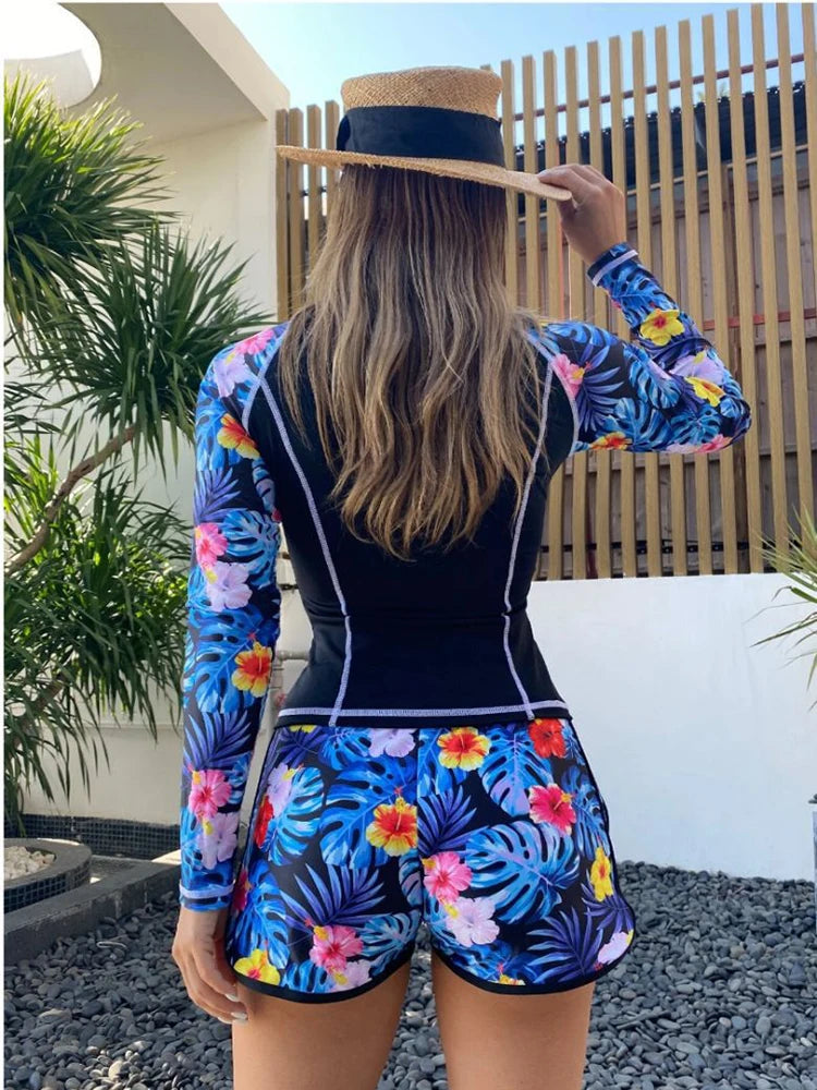 Tankini Women's Swimsuit Tropical Print Bikini Set Long Sleeve Swimwear Summer Shorts Beachwear Female Bathing Suit The Clothing Company Sydney