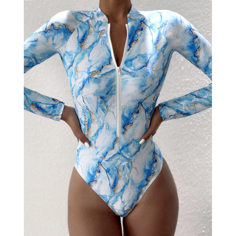 One Piece Swimsuit For Sports Surfing Long Sleeve Swimwear Women's Bodysuit Swimming Bathing Suit Beachwear Pool Bather - The Clothing Company Sydney