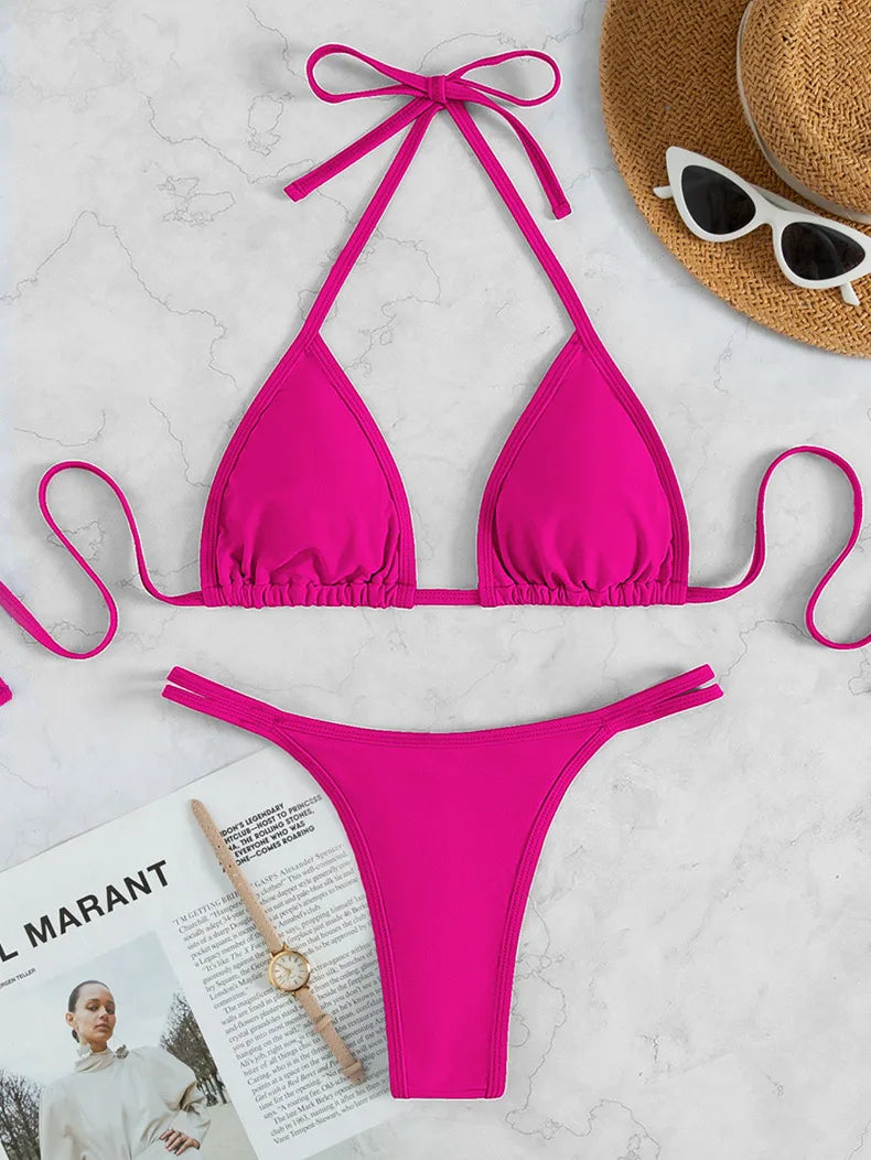 2 Piece Women Royal Blue Crystal Diamond Swimwear Swimsuit Triangle Bathing Suit Thong Beach Bikini Set The Clothing Company Sydney