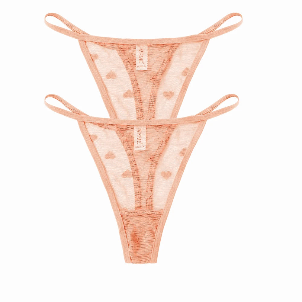 2 Piece Set Lace Sheer Thong Panties Women's Low Waist Seamless Lingerie Heart See Through Mesh Underpants Intimates Lingerie The Clothing Company Sydney