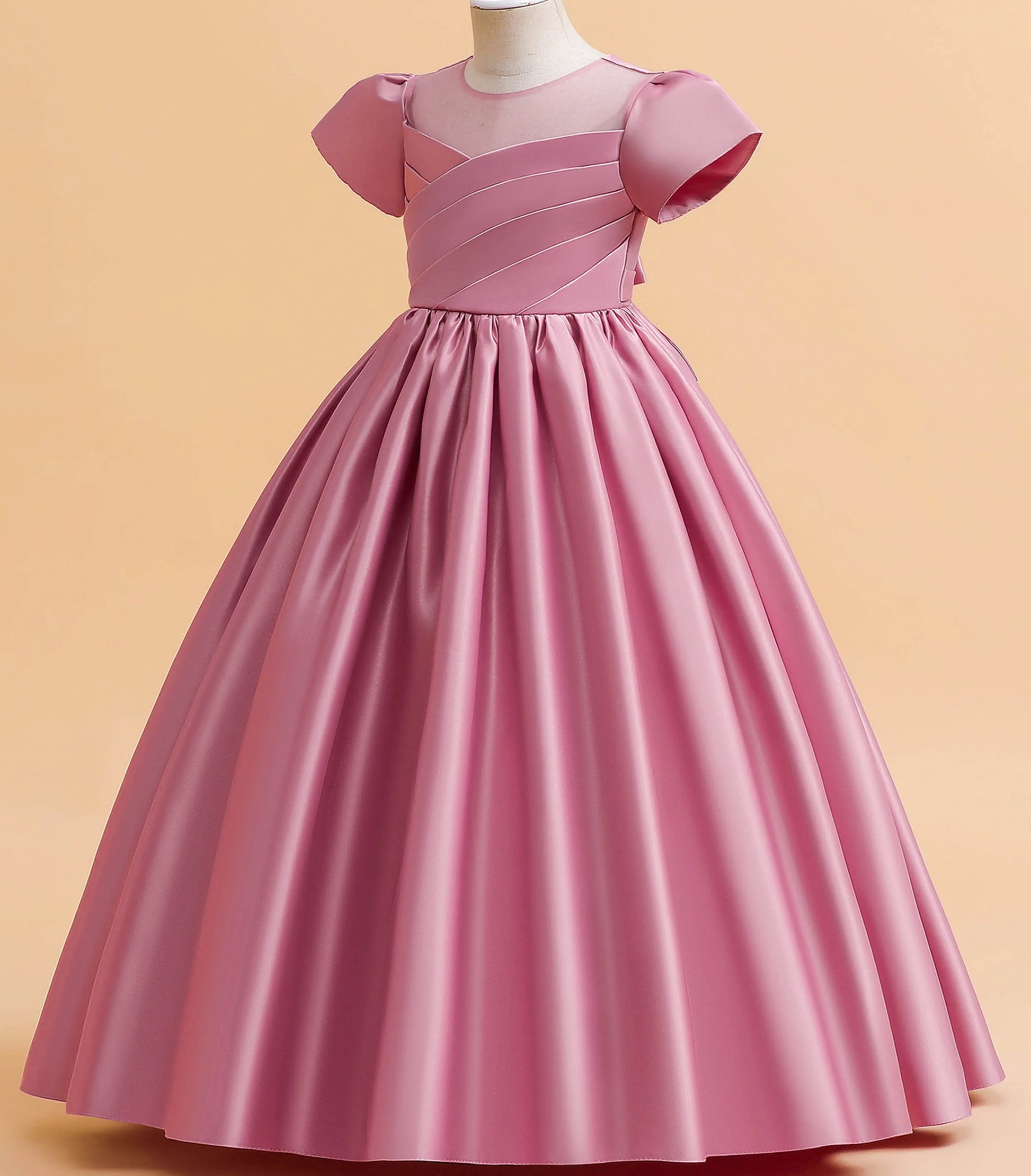 Little Big Girls Elegant Princess Puff Sleeves Satin Flower Girl Wedding Birthday Party Formal Dress - The Clothing Company Sydney