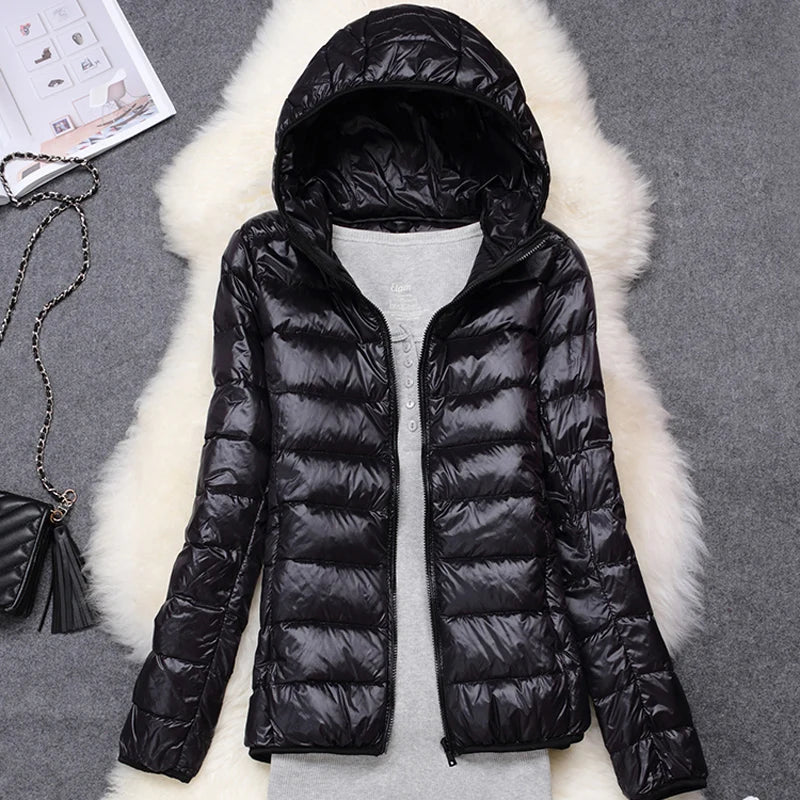 Women Puffer Jacket Plus Spring Autumn Female Ultra Lightweight Packable Hooded Down Coats - The Clothing Company Sydney