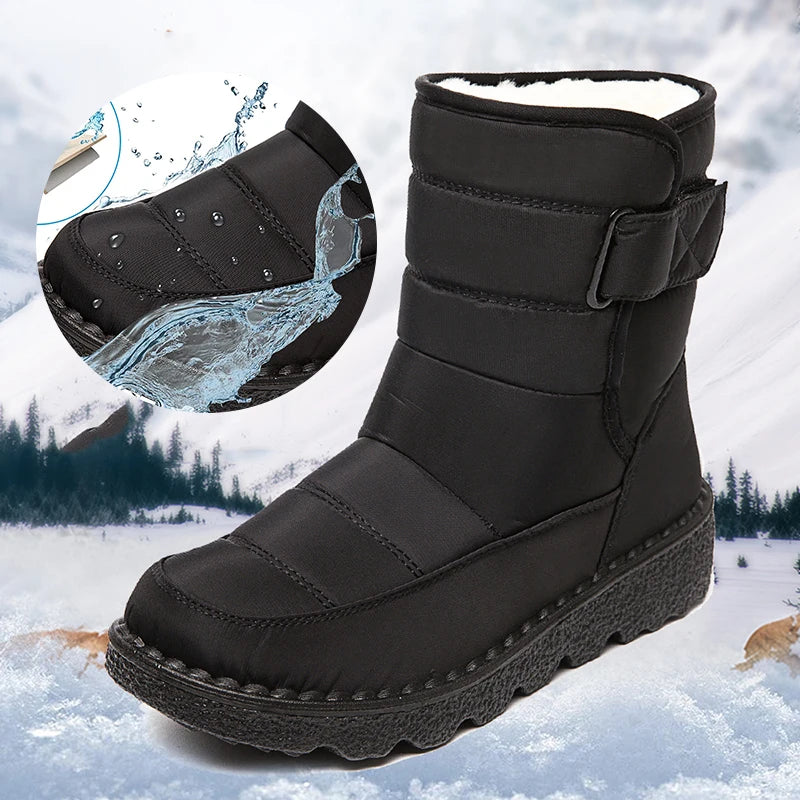 Non Slip Waterproof Snow Boots Women's Thick Plush Winter Ankle Boots Cotton Padded Shoes - The Clothing Company Sydney