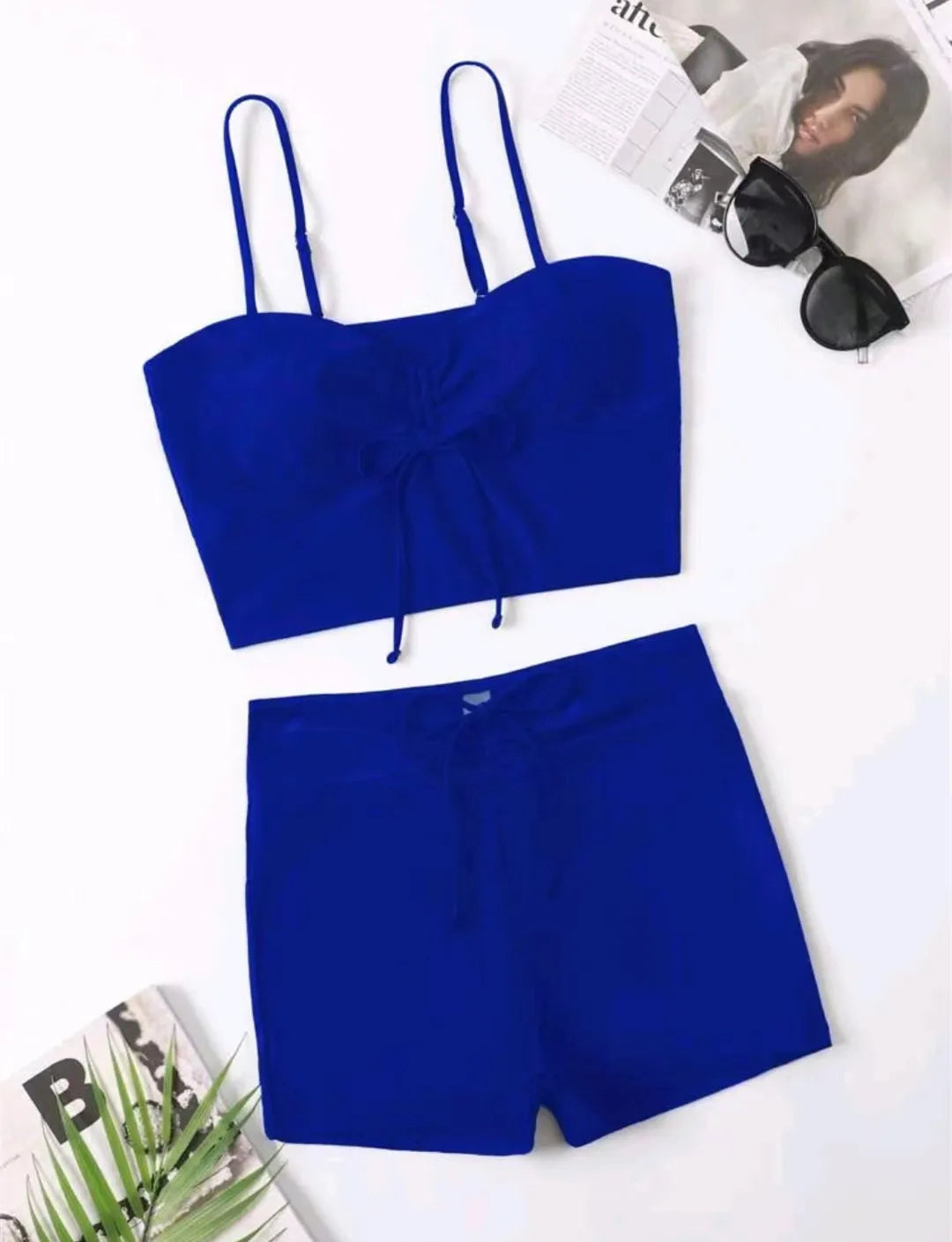 2 Piece Drawstring Front Shorts Bikinis High Waist Swimsuit Women Swimwear Bathers Bathing Swimming Swim Suit Beachwear - The Clothing Company Sydney