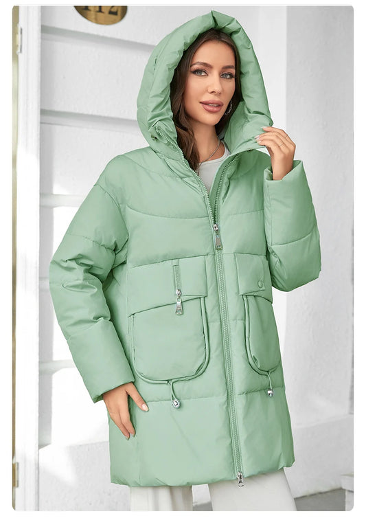 Hooded Parkas Women's Plus Size Casual Hooded Pocket Women Down Jacket Coat Outwear - The Clothing Company Sydney
