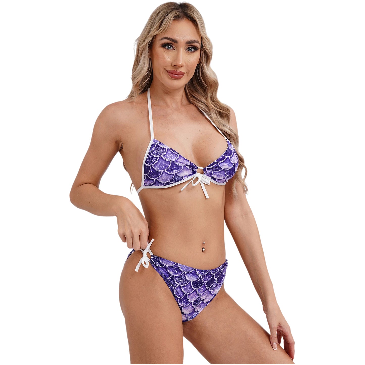 Women's Mermaid Print Swimsuit Bikini Bathing Suit Halter Sponge Pad Bra and Drawstring Briefs Beach Pool Surfing Swimwear - The Clothing Company Sydney