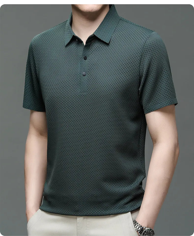 Summer Men's Lop-up Hollow Short-sleeved Polo Shirt Ice Silk Breathable Business Fashion T-Shirt Male Top The Clothing Company Sydney