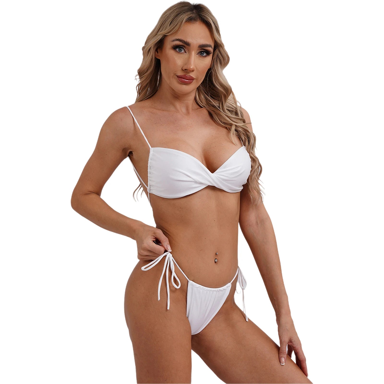 Womens Bikini Set Bathing Suit Pad Free Bra Top with High Cut Thong Briefs Side Tie Tying 2 Piece Swimwear Pool Beach Wear - The Clothing Company Sydney