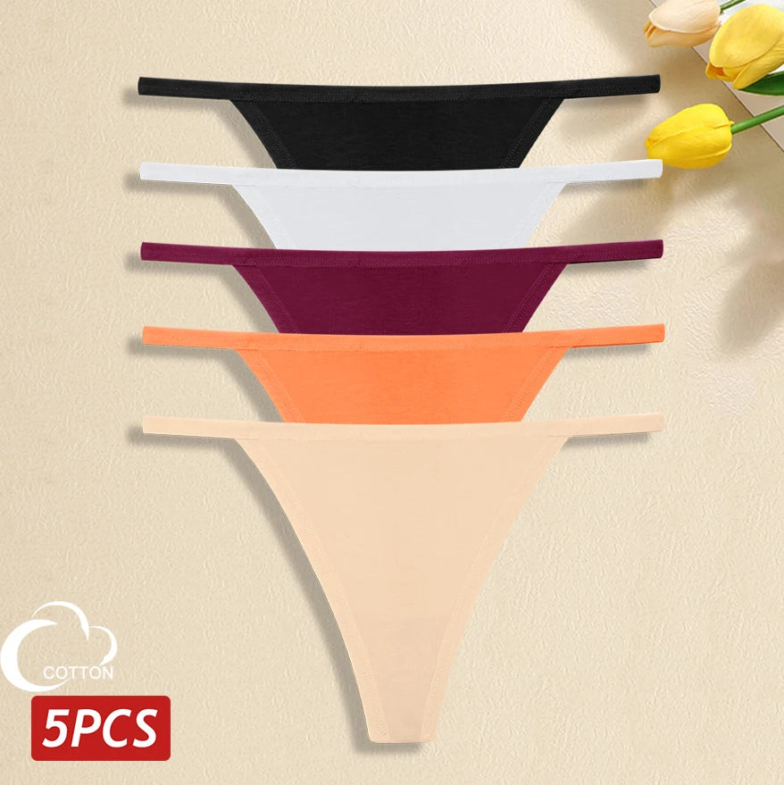 5 Pack Women's Cotton Panties Underwear Low Waist G-String Thongs Breathable Lingerie Set The Clothing Company Sydney