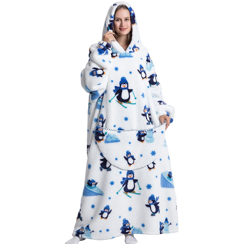 Super Long Hoodie Blanket Flannel Blanket with Sleeves Winter Hooded Sweatshirt Pullover Giant Oversized Blanket The Clothing Company Sydney