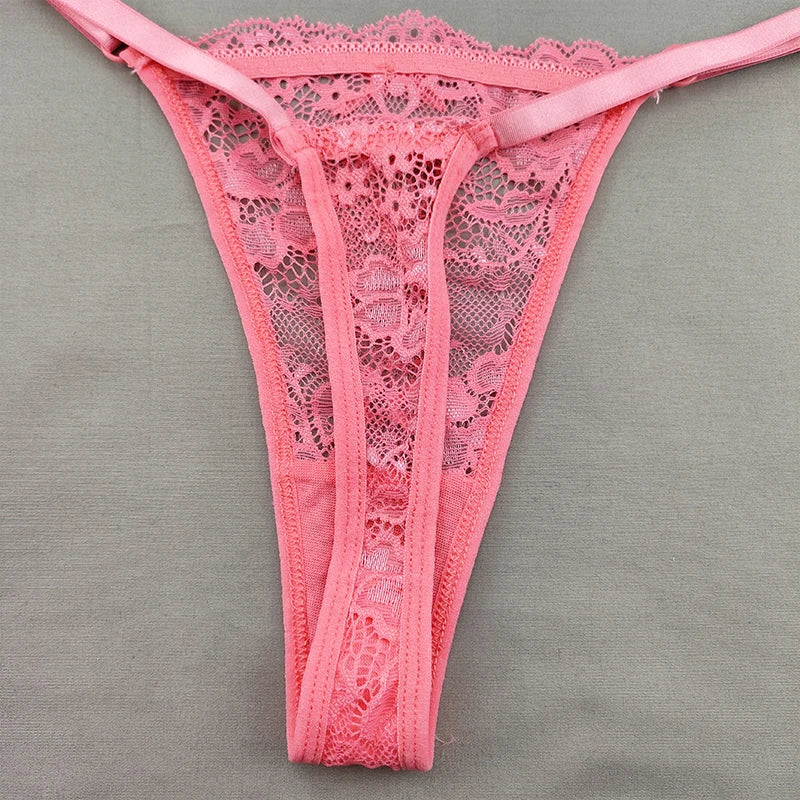 3 Pack Women's Lace Hollow Out Thongs Thin Sheer G-Strings Ultra-low Rise Seamless Panties Perspective Bow Knickers - The Clothing Company Sydney