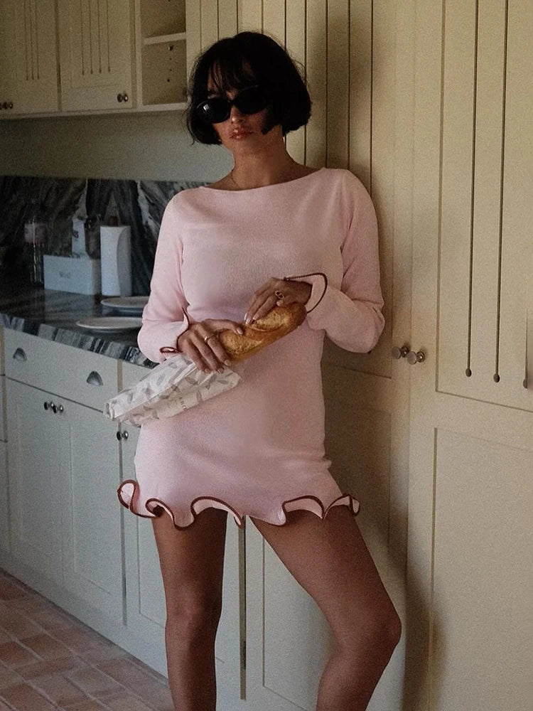 Autumn Knitted Mini Contrast Color Slim Sweater Dress Elegant Party  Long Sleeve Dress - The Clothing Company Sydney