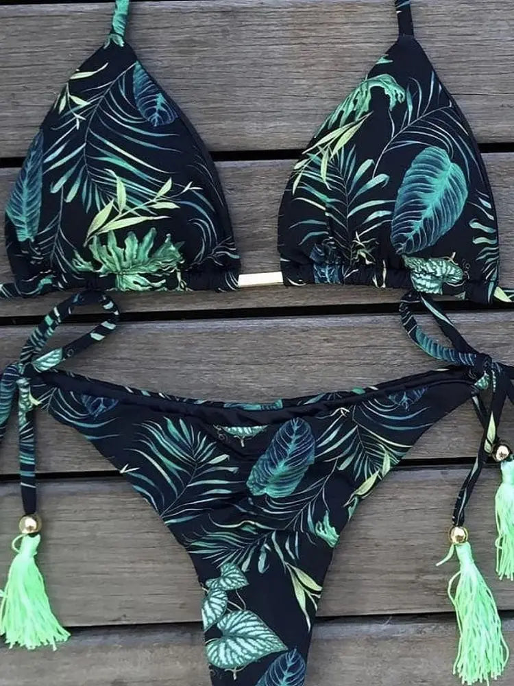 2 Piece Micro Swimsuit Women Feather Print Swimwear Female Bathing Suit Bikini Set The Clothing Company Sydney