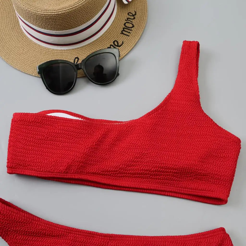 One Shoulder Bikini Women Swimwear Swimsuit Solid Beachwear Bathers Bathing Suit The Clothing Company Sydney