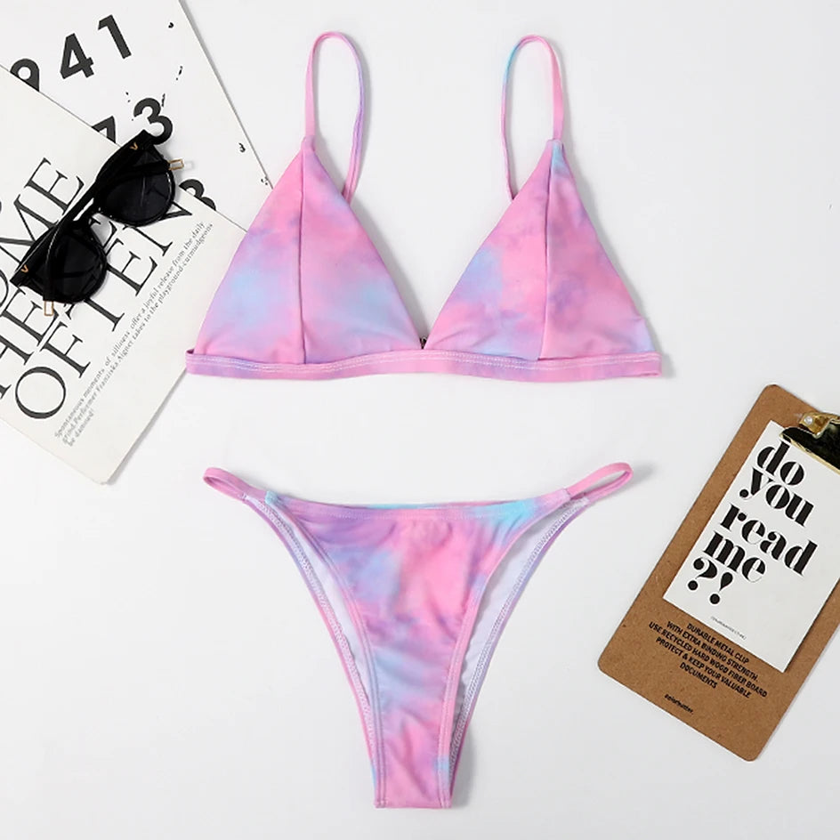 2 Piece Micro Women Swimsuit Tie Dye Mini Thong Bikinis Sets Brazilian Swimming for Women Swimwear Bathing Suits - The Clothing Company Sydney