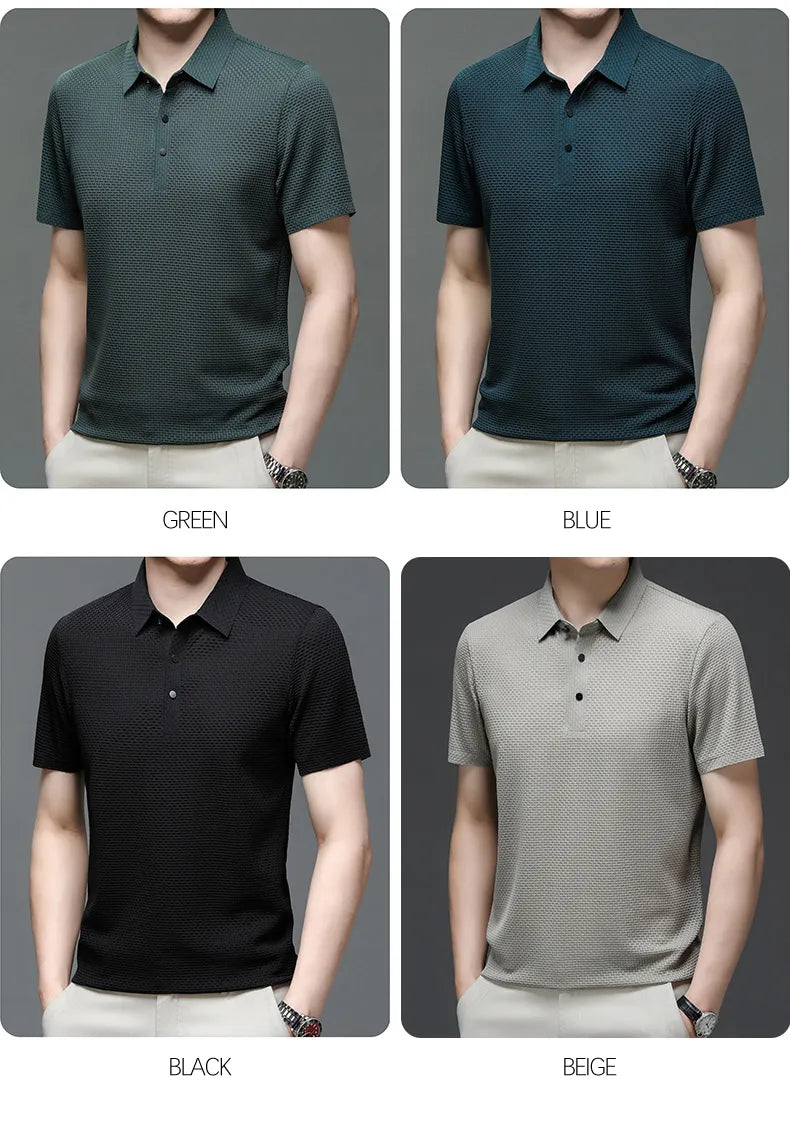 Summer Men's Lop-up Hollow Short-sleeved Polo Shirt Ice Silk Breathable Business Fashion T-Shirt Male Top The Clothing Company Sydney