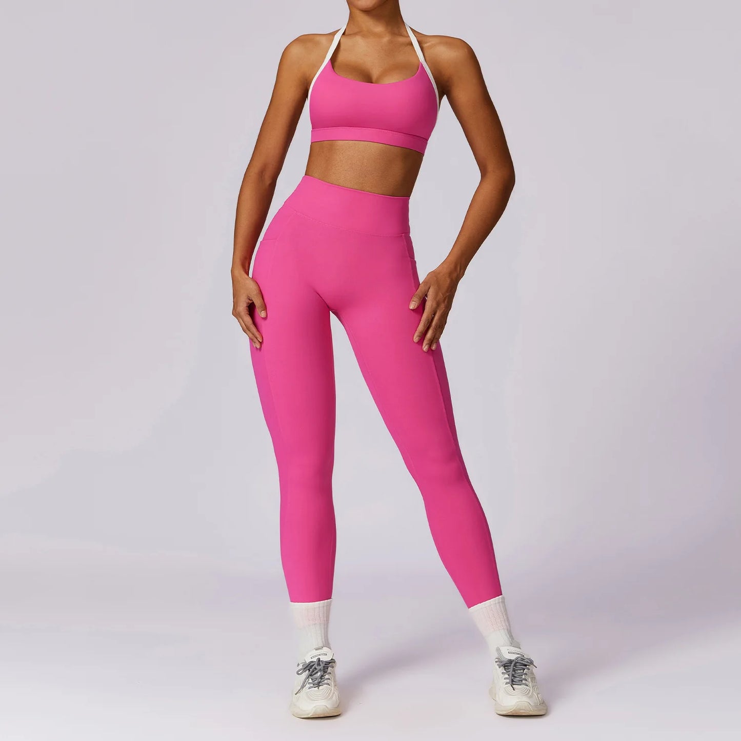2 Piece Womens Tracksuit Yoga Set Workout Sportswear Gym Clothing Fitness Long Sleeve Crop Top High Waist Leggings Sports Suits - The Clothing Company Sydney