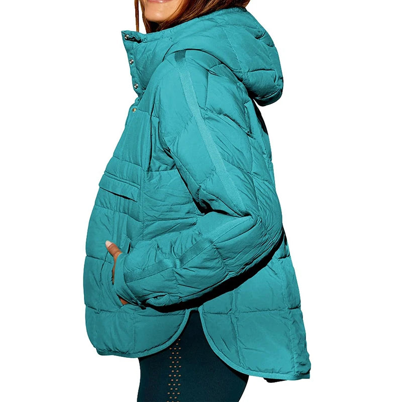 Autumn Winter Padded Jacket For Women Fashion Pockets Long Sleeves Hooded Pullovers Casual Coat - The Clothing Company Sydney