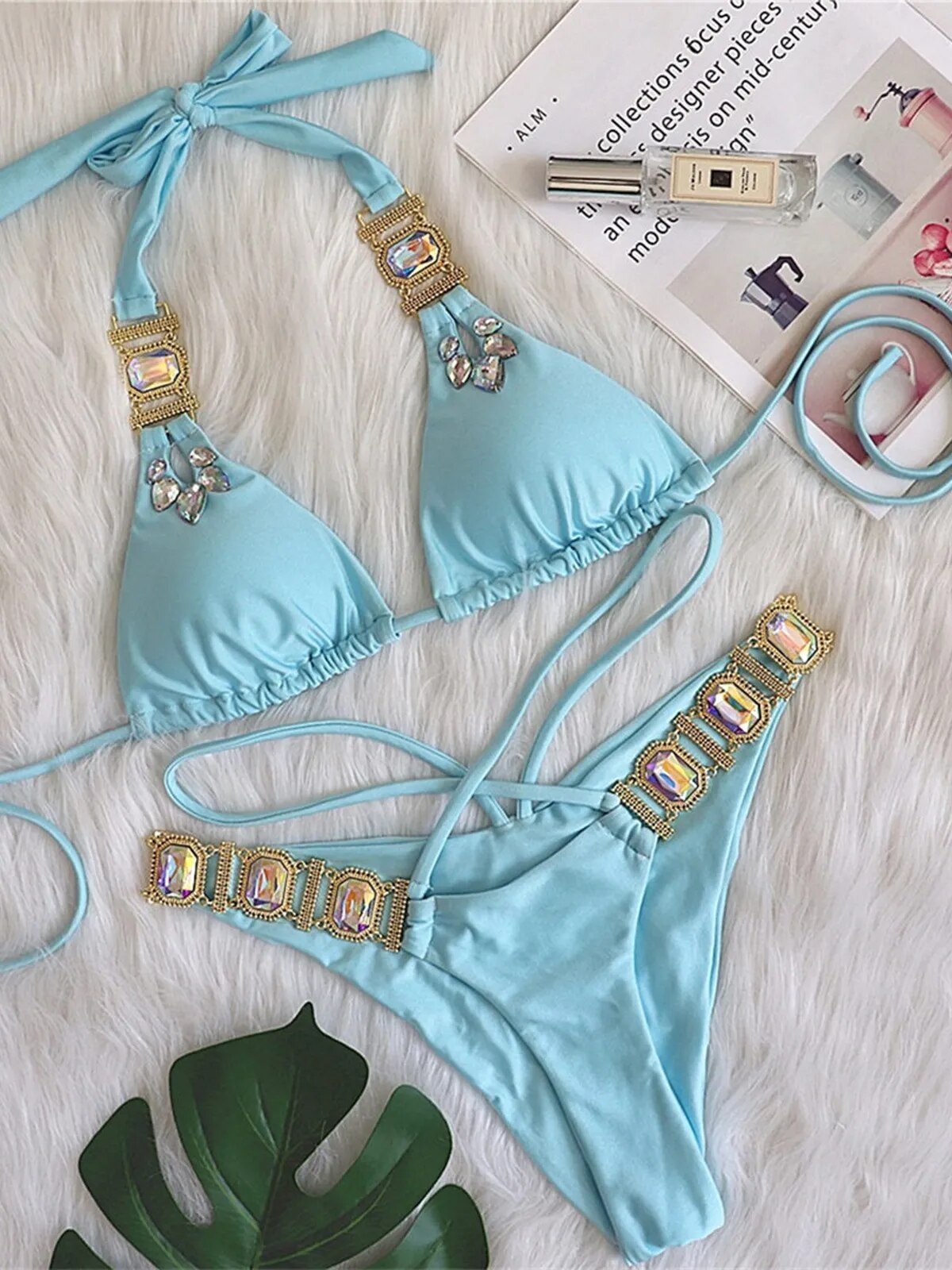 Luxury Diamond Jewelled Scrunch Butt Bikini Female Swimsuit Women's Swimwear Two piece Bikini set Bather Bathing Suit The Clothing Company Sydney