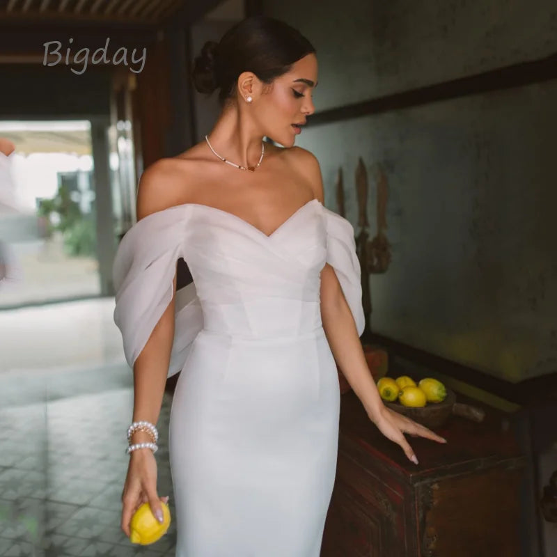 Elegant Sweetheart Mermaid White Off The Shoulder Open Back Bridal Gown Train Customized Wedding Dress The Clothing Company Sydney