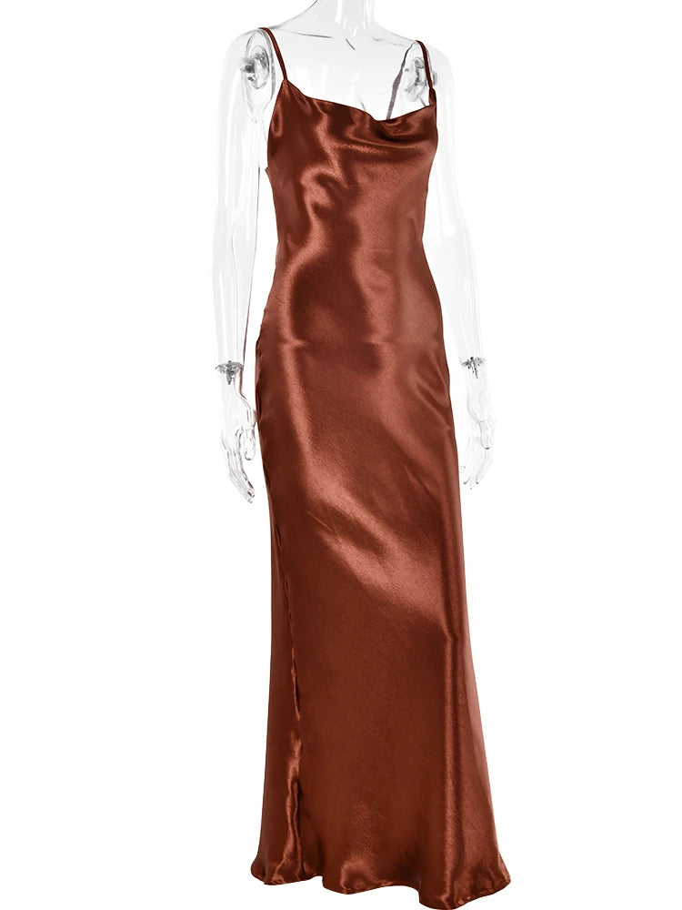 Spaghetti Strap Backless Summer Dress Women Satin Long Dress Elegant Bodycon Party Dresses - The Clothing Company Sydney