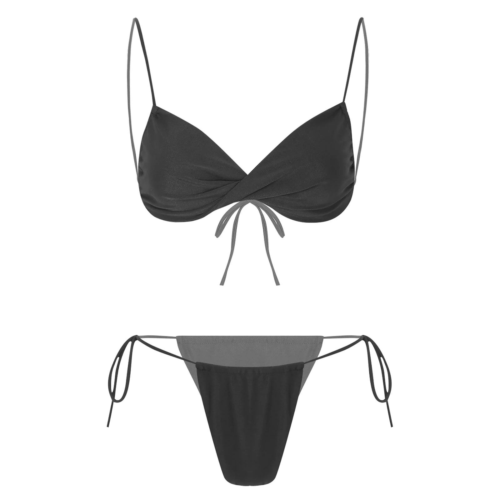 Womens Bikini Set Bathing Suit Pad Free Bra Top with High Cut Thong Briefs Side Tie Tying 2 Piece Swimwear Pool Beach Wear - The Clothing Company Sydney