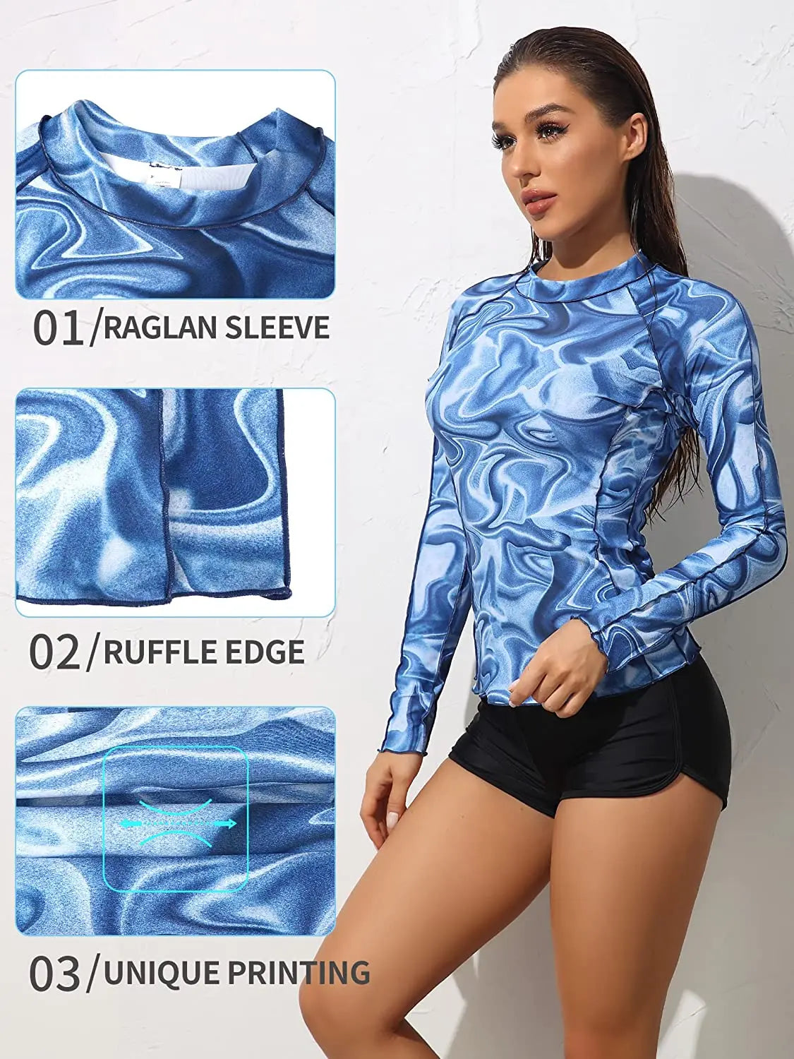 Women's Long Sleeve Rash Guard Shirts Swimwear Rash Guard Top Surf Top Tie Dye Printing Close-fitting Shirt UPF 50+ Top The Clothing Company Sydney