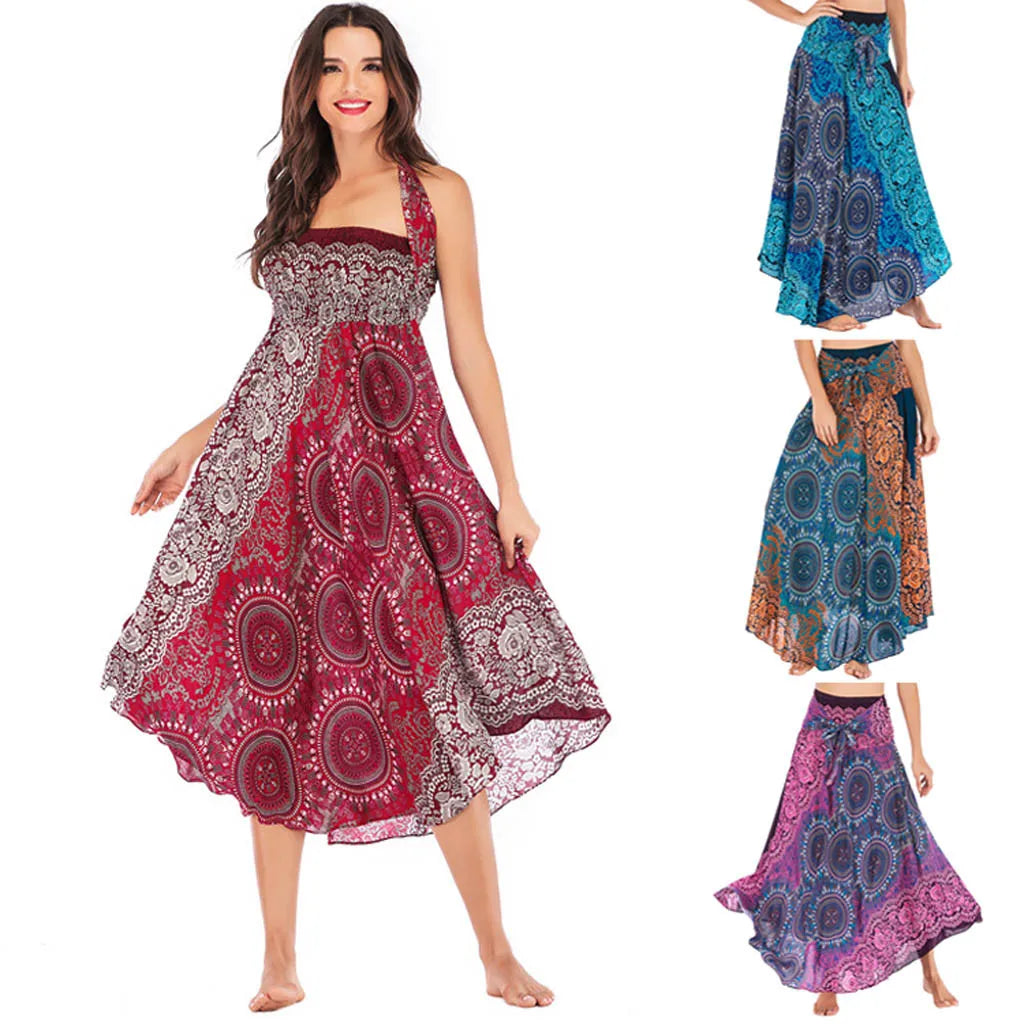 Women's Summer Long Boho Bottom Vintage Casual Loose Fashion y2k Maxi 2 in 1 Skirt Dress - The Clothing Company Sydney