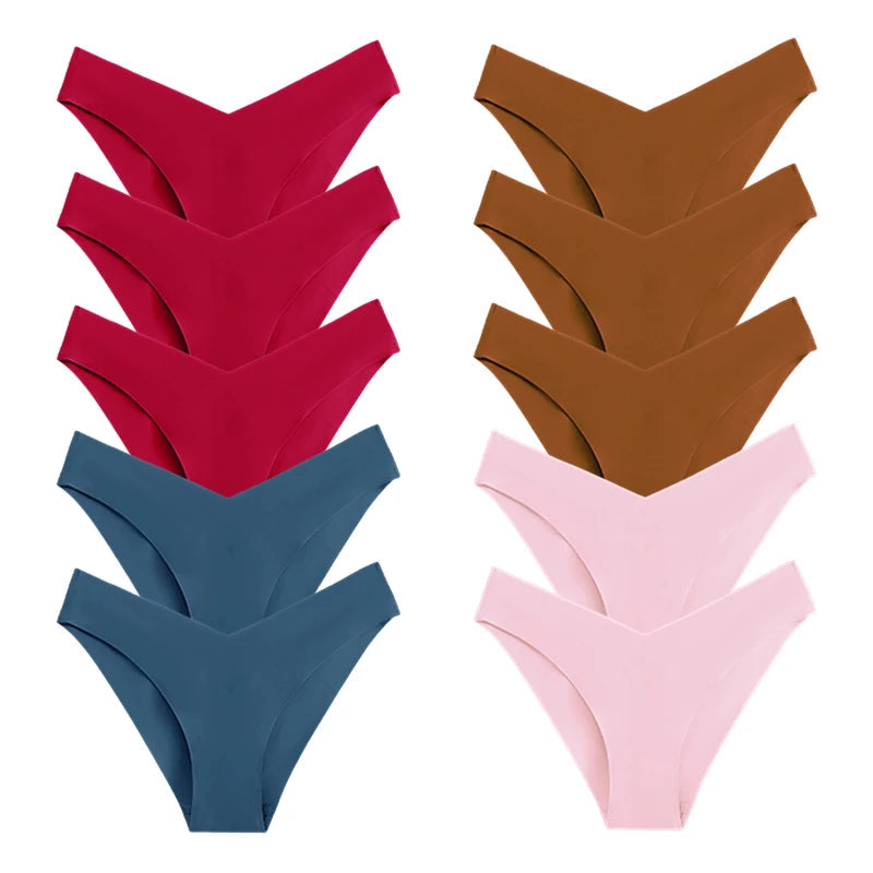 10 Pack Women's Seamless Panties V-Type Drop Waist Female Underwear Ice Silk Underpants Briefs The Clothing Company Sydney