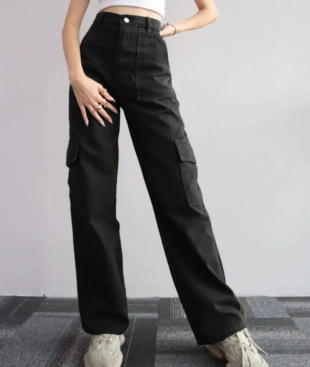 Y2K Women Vintage Cargo Pants Streetwear Parachute Pants Beige Sweatpants Wide Leg Joggers Trousers The Clothing Company Sydney