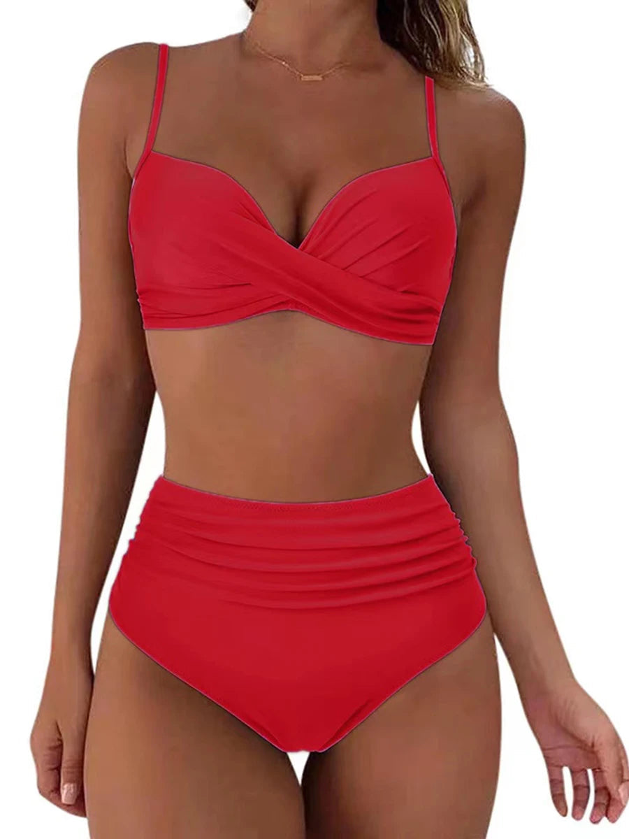Cross Frill Bikinis Women Swimwear Print High Waist Swimsuit Beachwear Bathers Bathing Swimming Swim Suit The Clothing Company Sydney