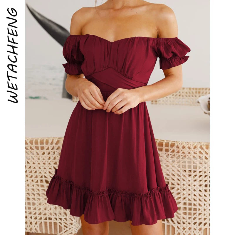 Summer Sundersses White Short Sleeve Ruffles Lace Up Folds Mini Dresses Bohemian Party Beach Dress The Clothing Company Sydney