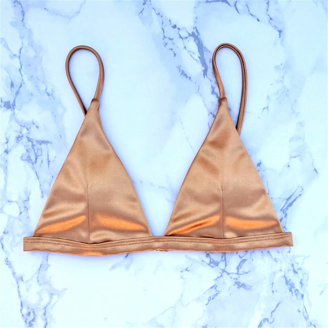 Side Tie Satin High Leg Cut Brazilian Bikini Swimwear Swimsuit Two piece Bikini set Bather Bathing Suit - The Clothing Company Sydney