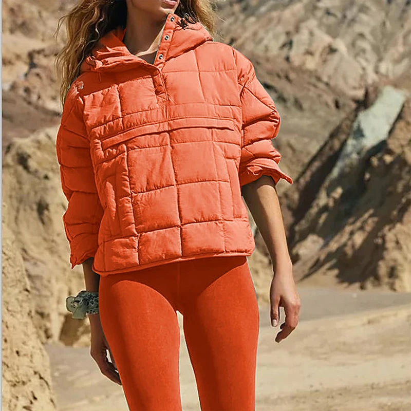 Autumn Winter Padded Jacket For Women Fashion Pockets Long Sleeves Hooded Pullovers Casual Coat - The Clothing Company Sydney