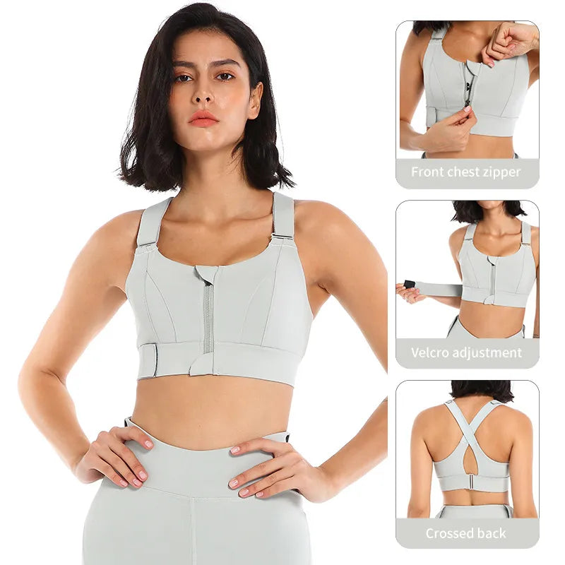 Large Size High-strength Sports Bra Women's Shockproof Running Big Chest Small Front Zipper Fitness Yoga Clothing Vest Underwear - The Clothing Company Sydney