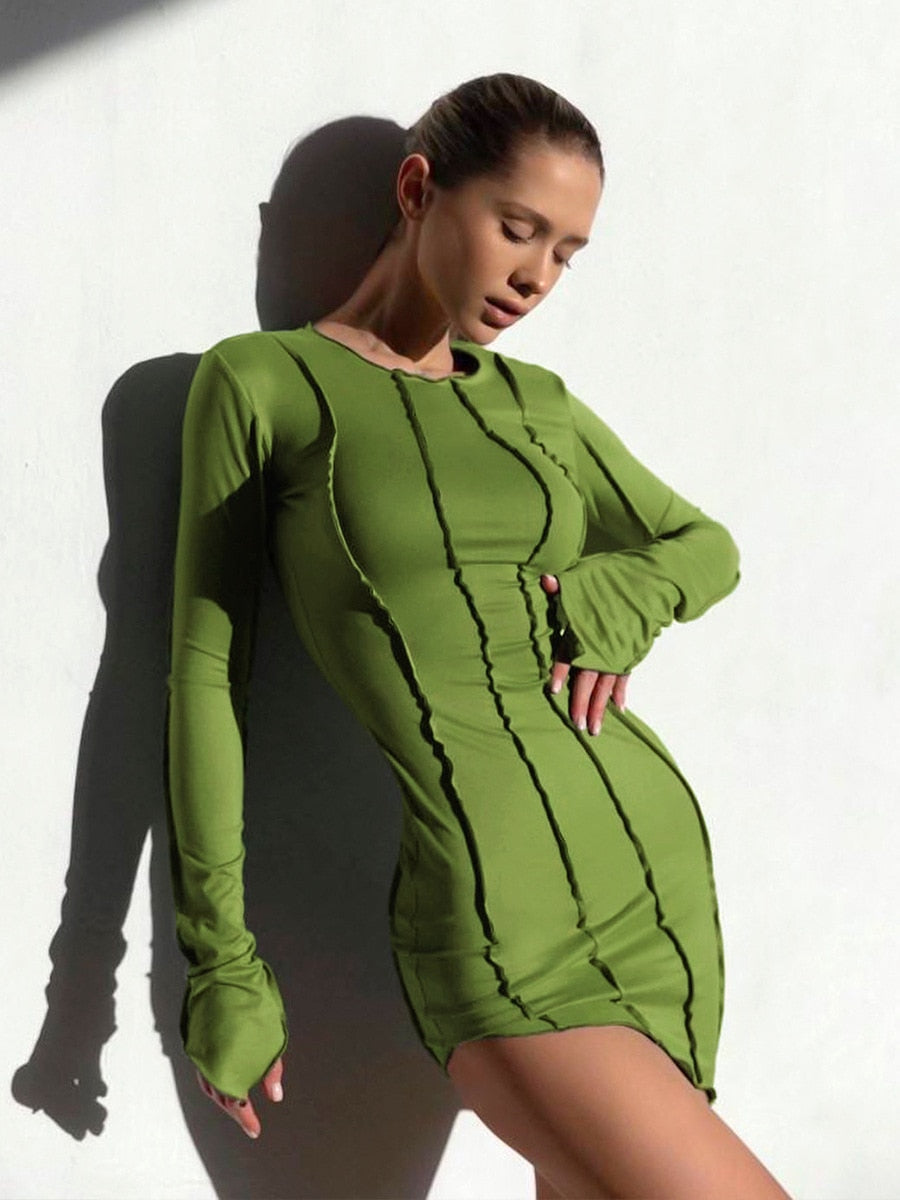 Spring Club Striped Y2K Mini Bodycon Party Women Dress Autumn Irregular O Neck Long Sleeve Fashion Dress The Clothing Company Sydney