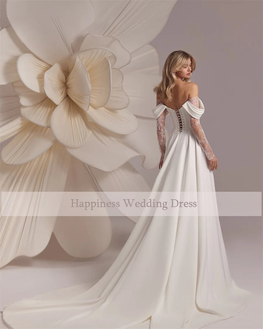 Customized Strapless Corset Designs 3/4 Lace Sleeve Wedding Dress A-Line Front Split Lace Up Bridal Gowns The Clothing Company Sydney