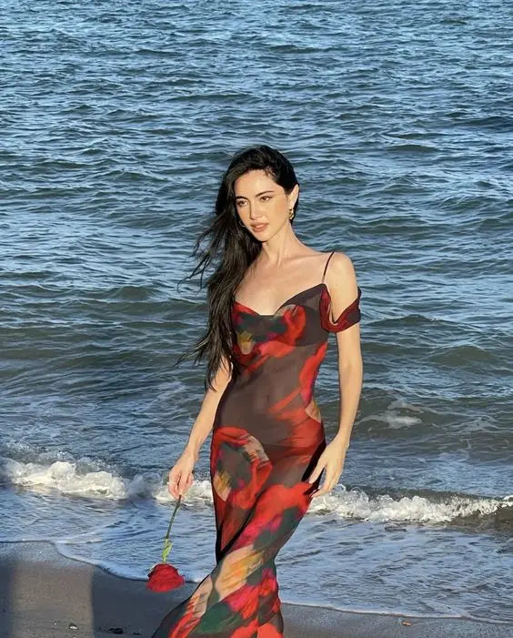 Spaghetti Strap Cold Shoulder Vacation Print Boho Dress Tunic Women Summer Clothes Beach Wear Swim Suit Cover Up Dress The Clothing Company Sydney