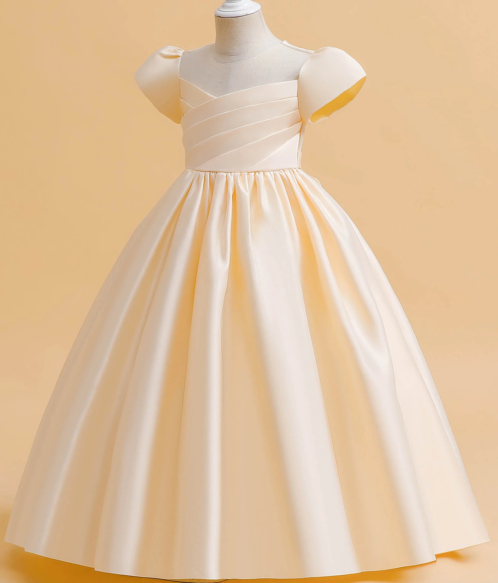 Little Big Girls Elegant Princess Puff Sleeves Satin Flower Girl Wedding Birthday Party Formal Dress - The Clothing Company Sydney