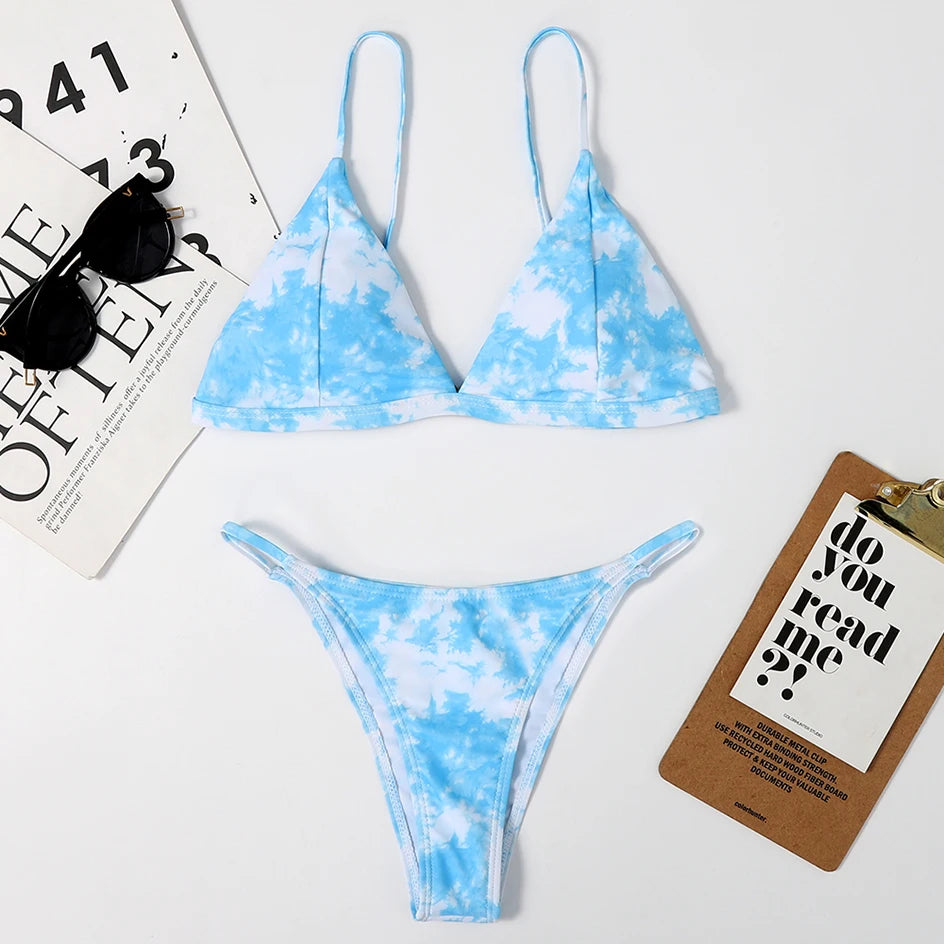 2 Piece Micro Women Swimsuit Tie Dye Mini Thong Bikinis Sets Brazilian Swimming for Women Swimwear Bathing Suits - The Clothing Company Sydney