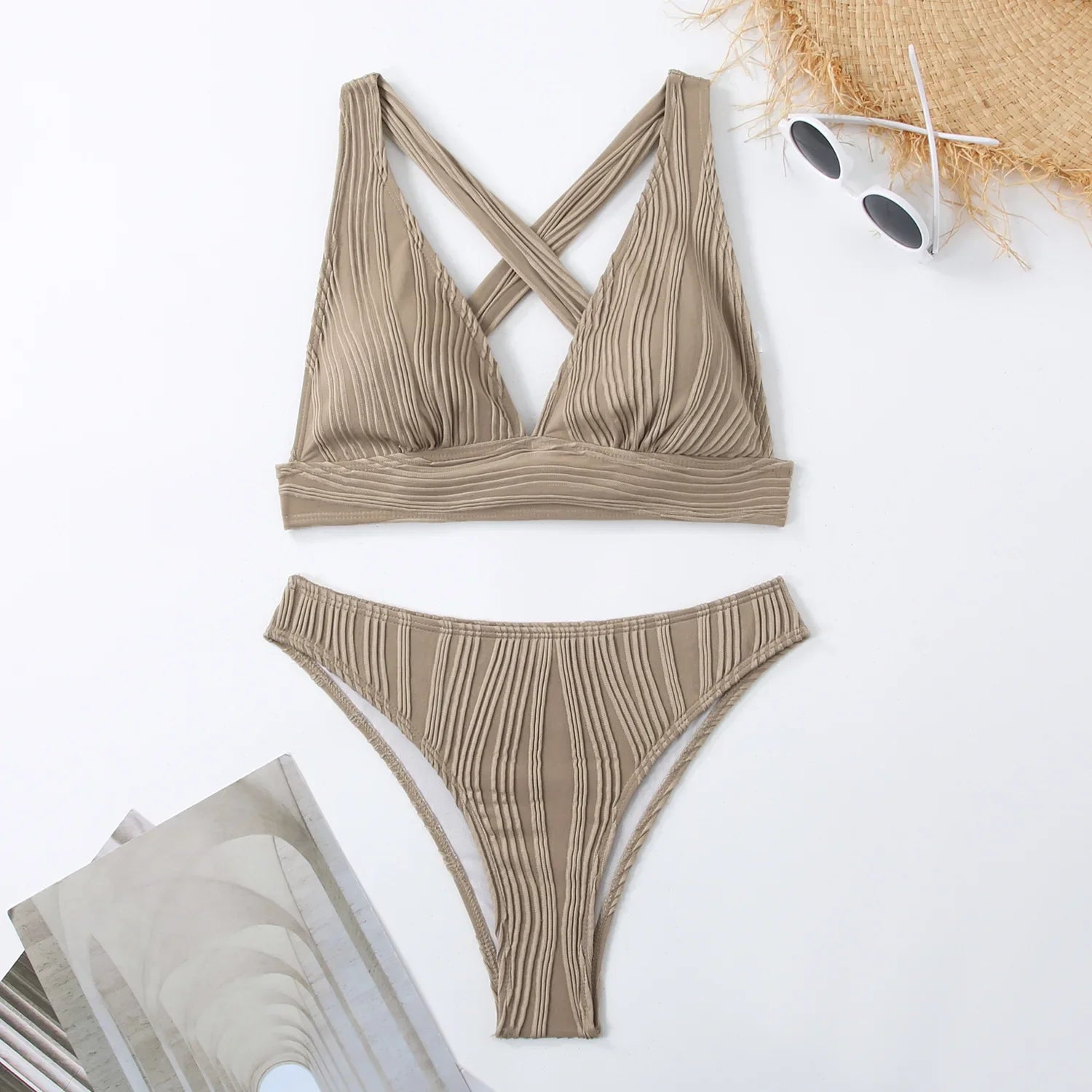 2 Piece Wrinkled Crinkled Bikini Swimwear Swimsuit Two-pieces Bikini Set High Cut Bathing Suit Swim Beach Wear The Clothing Company Sydney