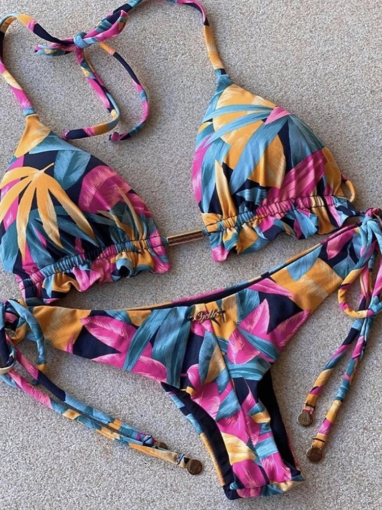 2 Piece Micro Swimsuit Women Feather Print Swimwear Female Bathing Suit Bikini Set The Clothing Company Sydney