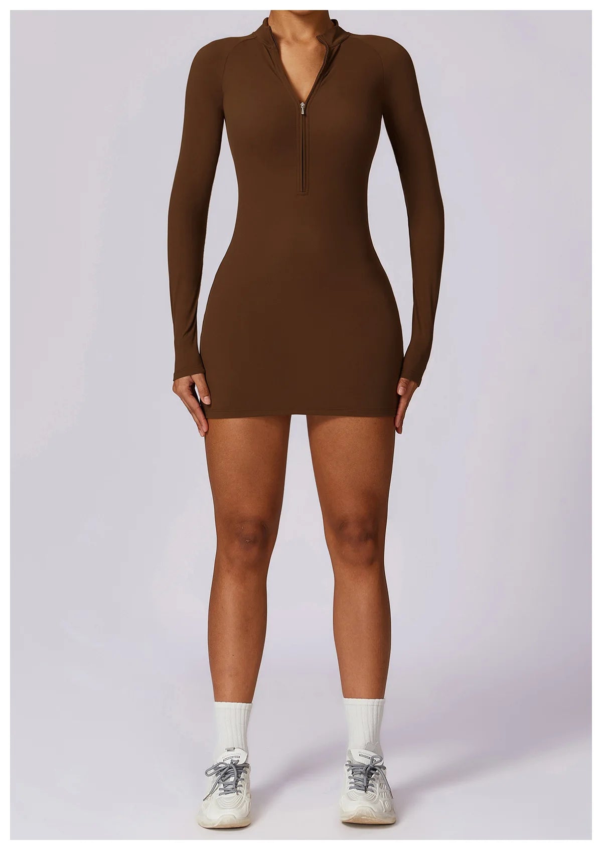 Zipper Long Sleeve JumpSuits Women Workout Tracksuit Short Skirt Sportswear Yoga Set Fitness Bodysuit Gym Clothes Yoga Suit - The Clothing Company Sydney